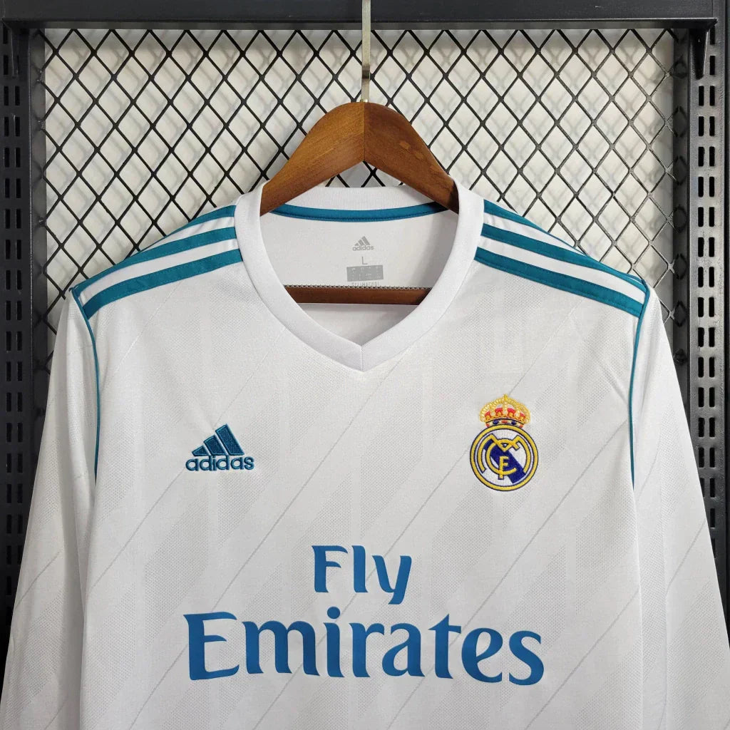 Camisa Retrô Real Madrid I Home Adidas 2017/18 Manga Longa Masculino Branco