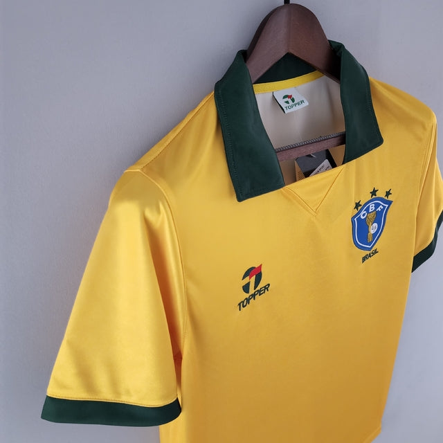 Camisa Retrô 1986 Seleção Brasileira I Masculina - Amarelo e Verde